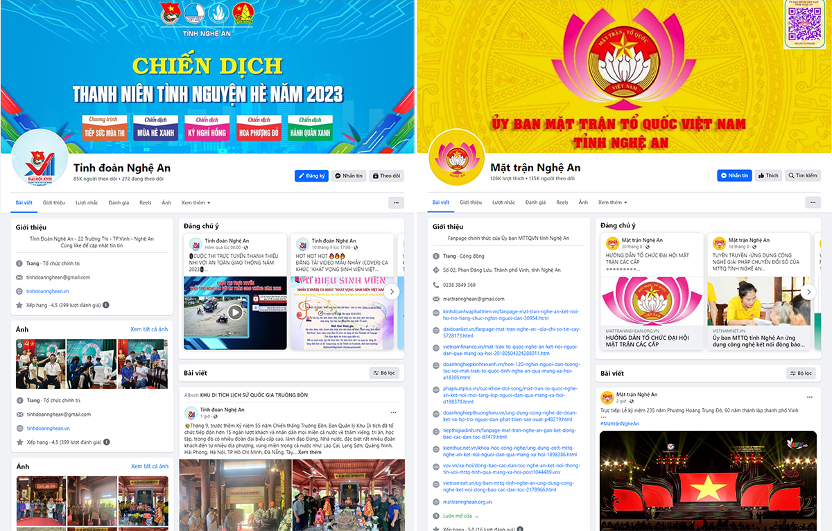 Fanpage Tỉnh đoàn và Ủy ban Mặt trận Tổ quốc tỉnh Nghệ An.