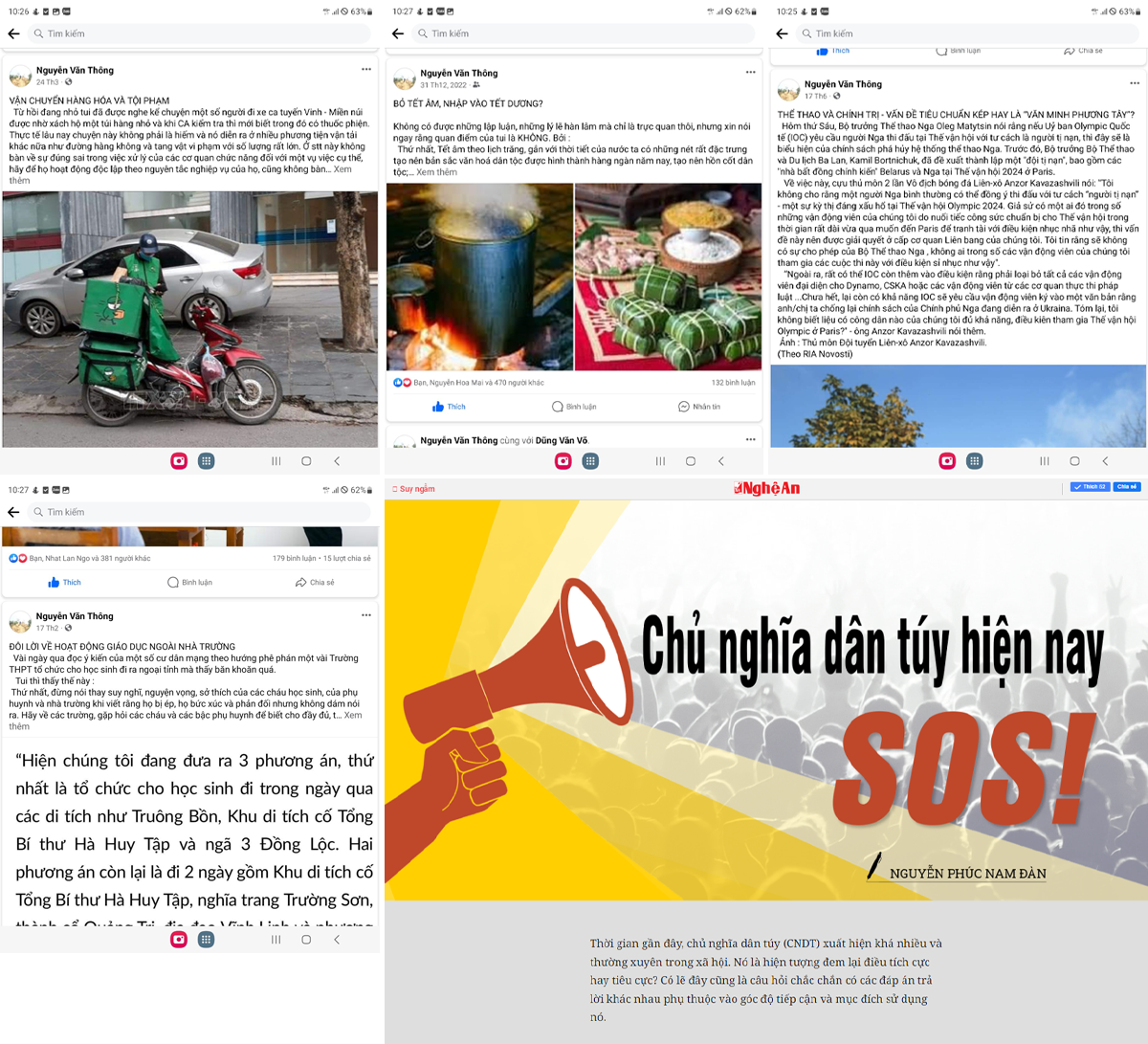 Các bài viết trên fanpage và trên Báo Nghệ An điện tử của đồng chí Nguyễn Văn Thông.