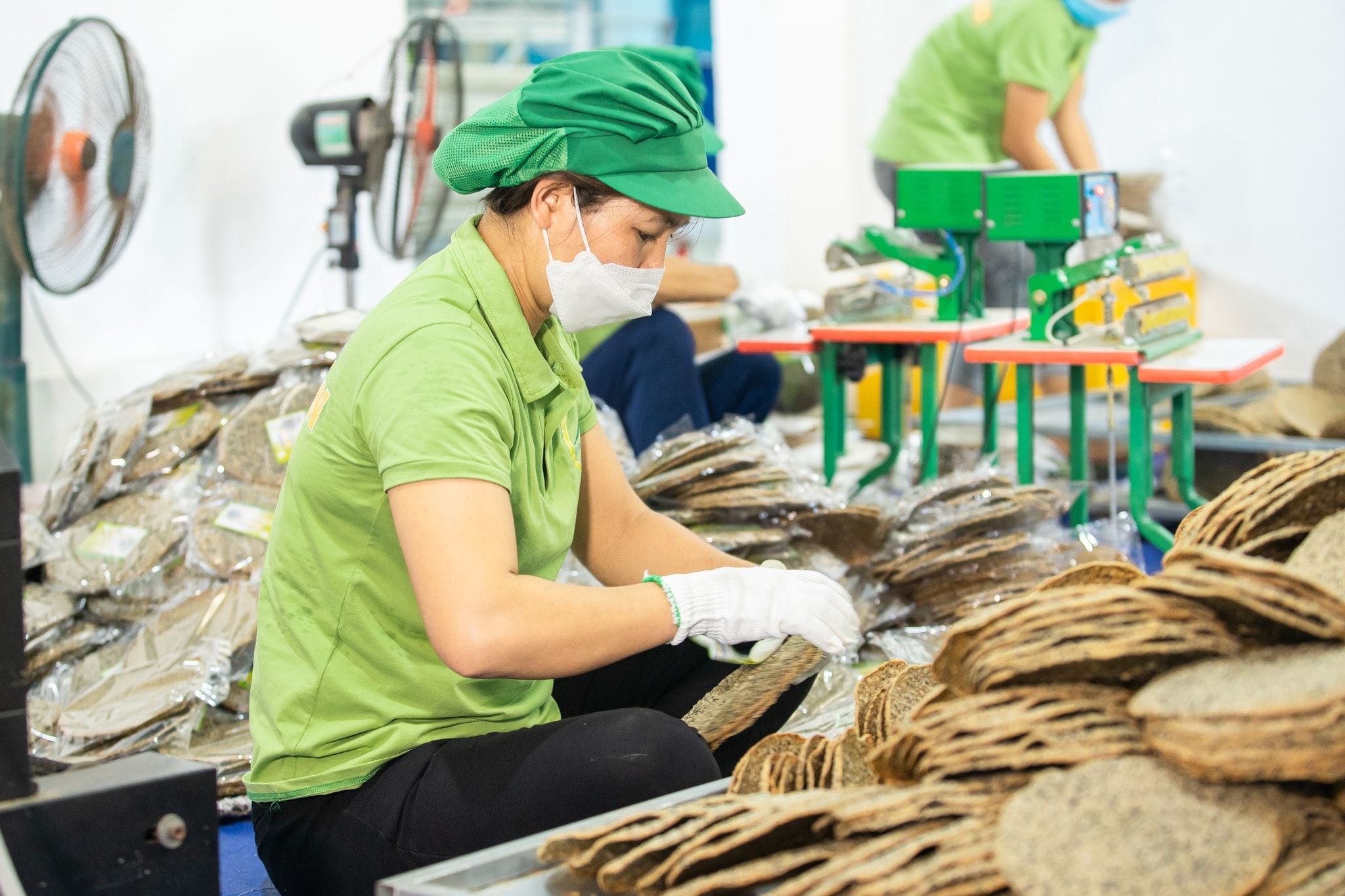 Sản xuất bánh đa Lương Sơn. Ảnh: T.P