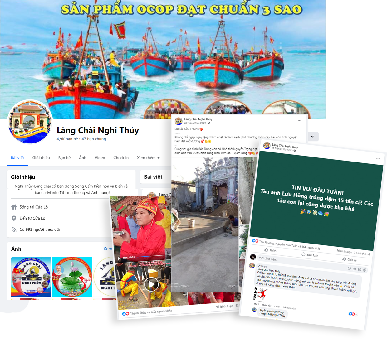 Fanpage của ông Hoàng Văn Hải - Bí thư Đảng ủy phường Nghi Thủy. Ảnh chụp màn hình