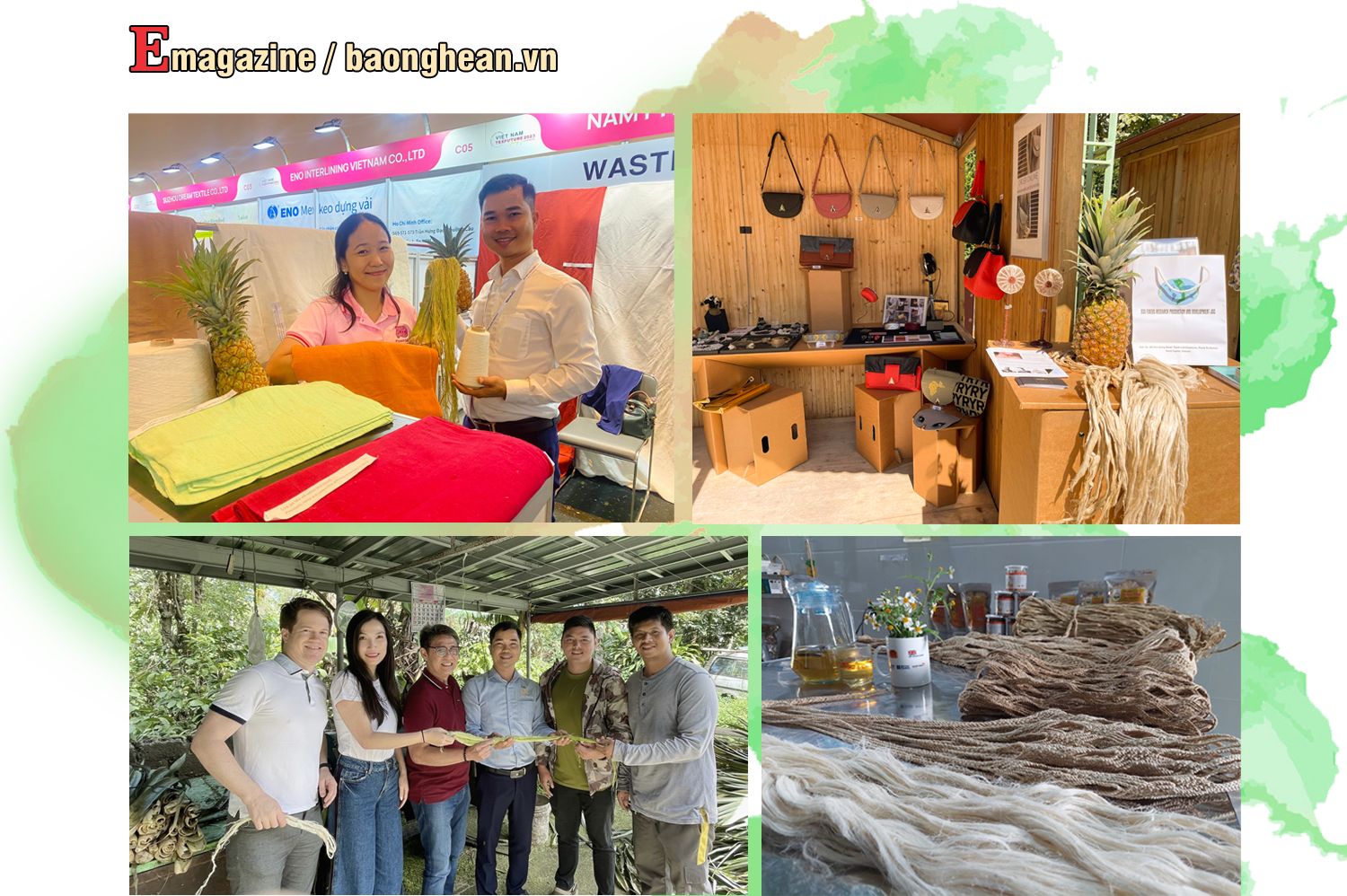 Những sản phẩm thời trang, thủ công mỹ nghệ làm từ sợi dứa, lá dứa. Ảnh: T.P - P.V