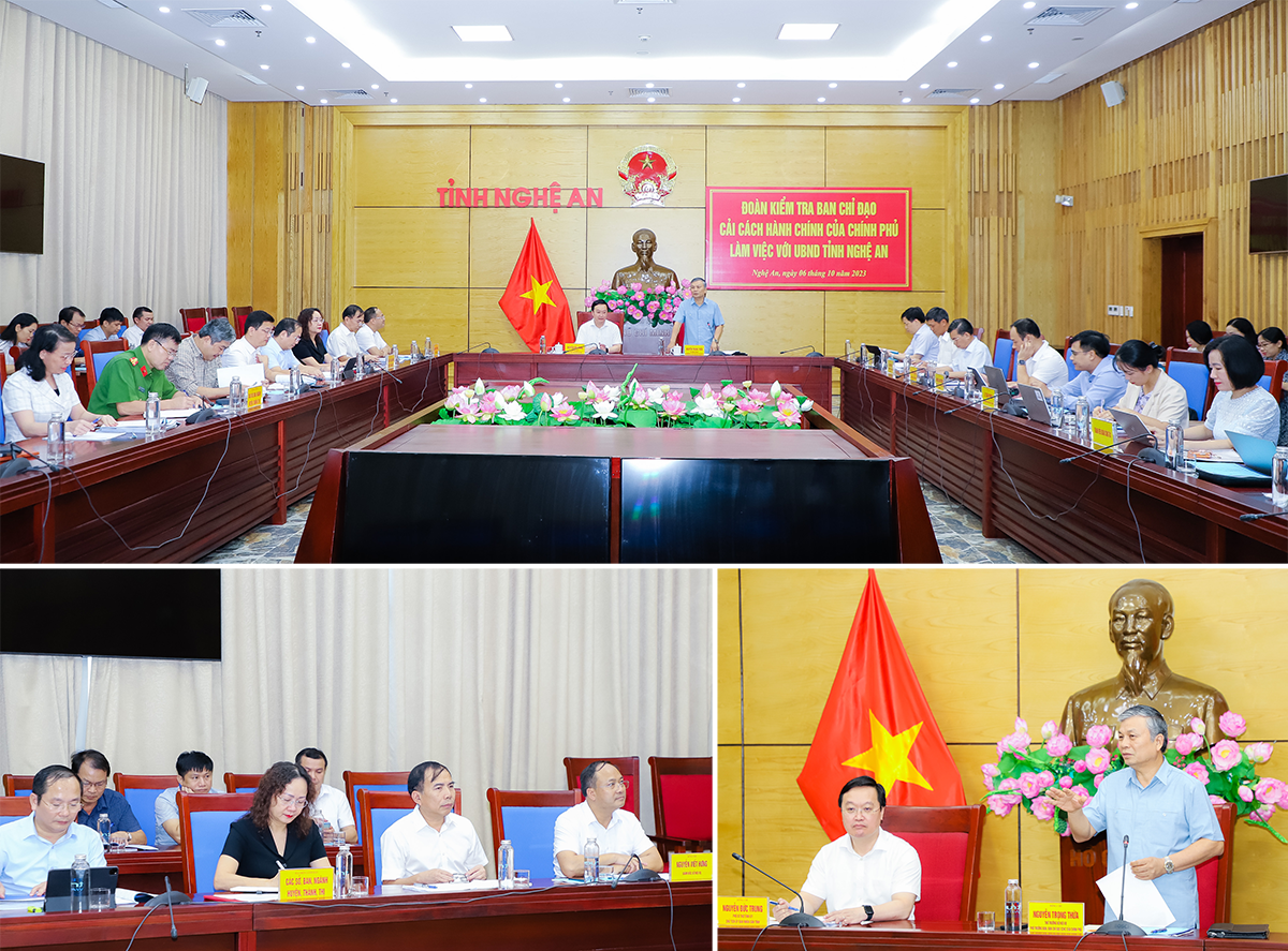 Đoàn kiểm tra Ban Chỉ đạo Cải cách hành chính của Chính phủ làm việc với UBND tỉnh Nghệ An. Ảnh: Phạm Bằng