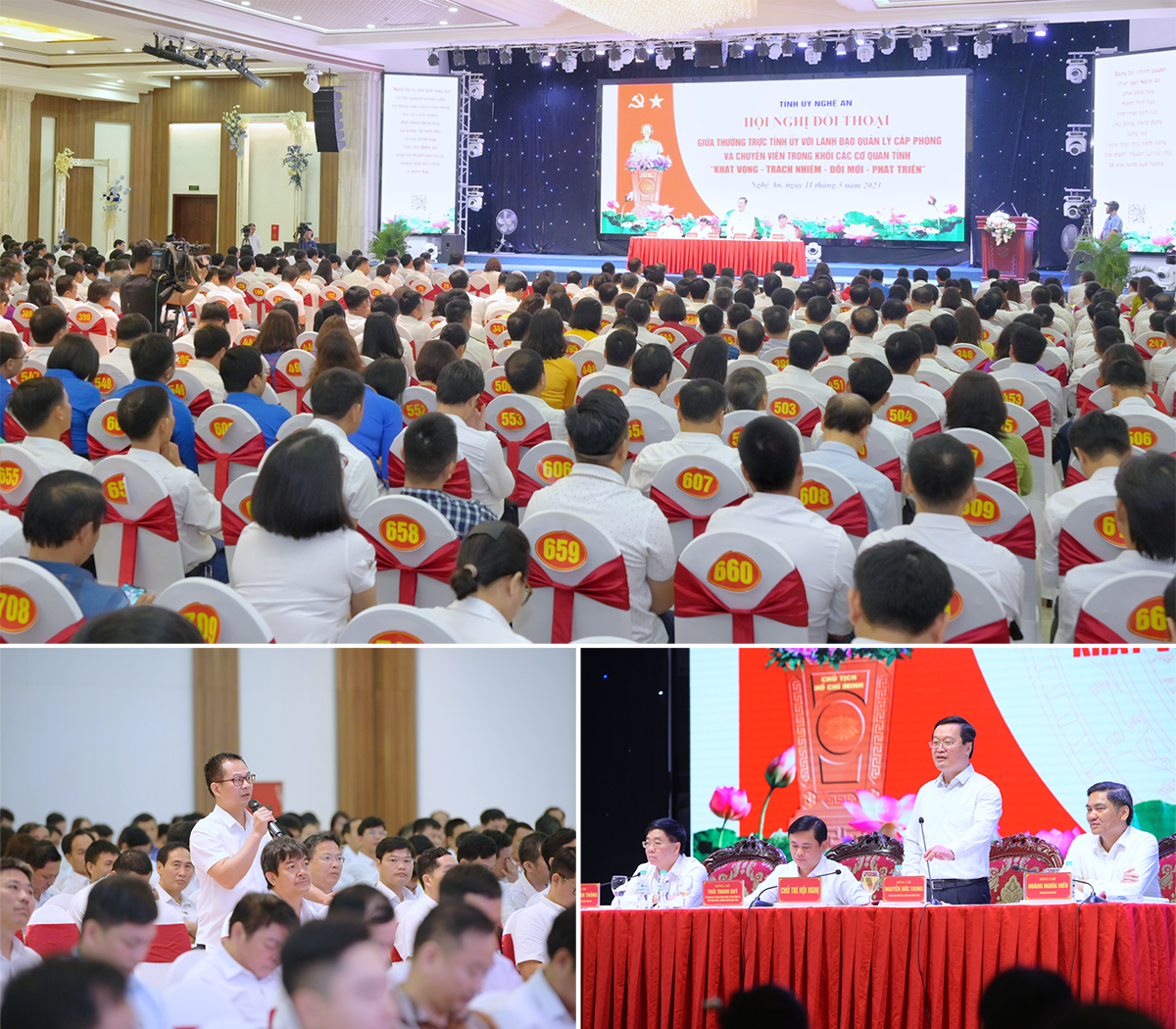 Hội nghị đối thoại giữa Thường trực Tỉnh ủy với lãnh đạo quản lý cấp phòng và chuyên viên trong khối các cơ quan tỉnh năm 2023. Ảnh: Thành Cường