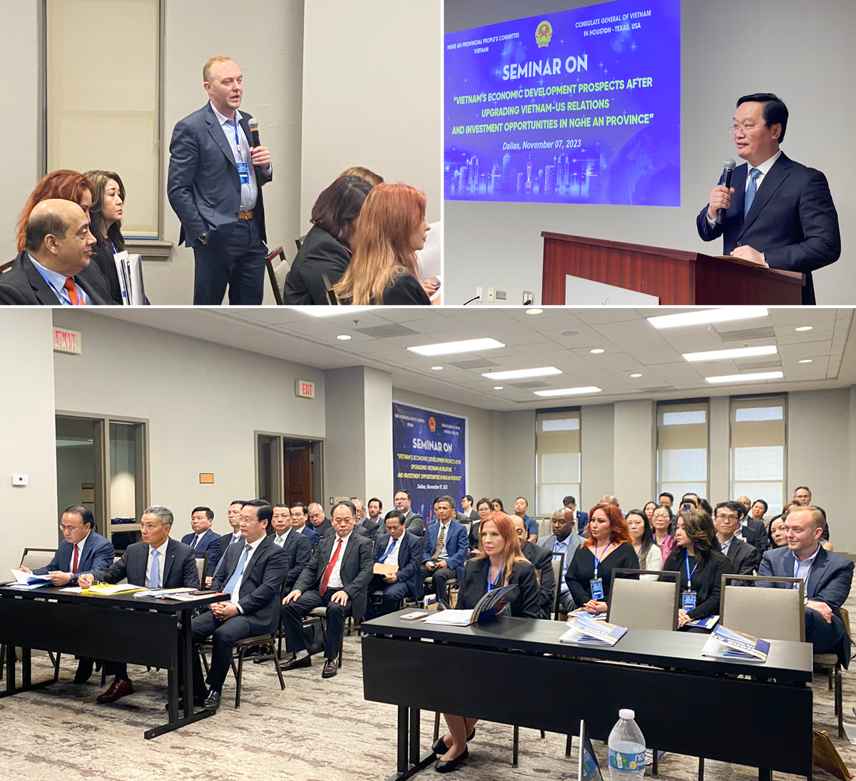 Lãnh đạo tỉnh Nghệ An, Tổng Lãnh sự Việt Nam tại thành phố Houston và các doanh nghiệp tại thành phố Dallas, Houston, bang Texastham dự Hội thảo xúc tiến đầu tư tại bang Texas, Hoa Kỳ. Ảnh: Phan Tú