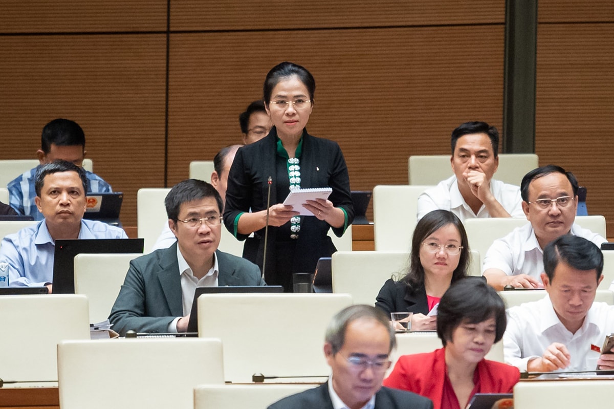 Đại biểu Võ Thị Minh Sinh, đoàn Nghệ An phát biểu tại phiên chất vấn kỳ họp thứ 6, Quốc hội khóa XV. Ảnh: Nam An