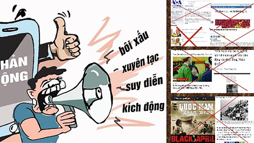 Xuyên tạc, bôi nhọ, kích động... là chiêu bài mà các thế lực thù địch sử dụng thường xuyên trong chiễn lược diễn biến hoà bình. Đồ hoạ Trần Lâm.jpg