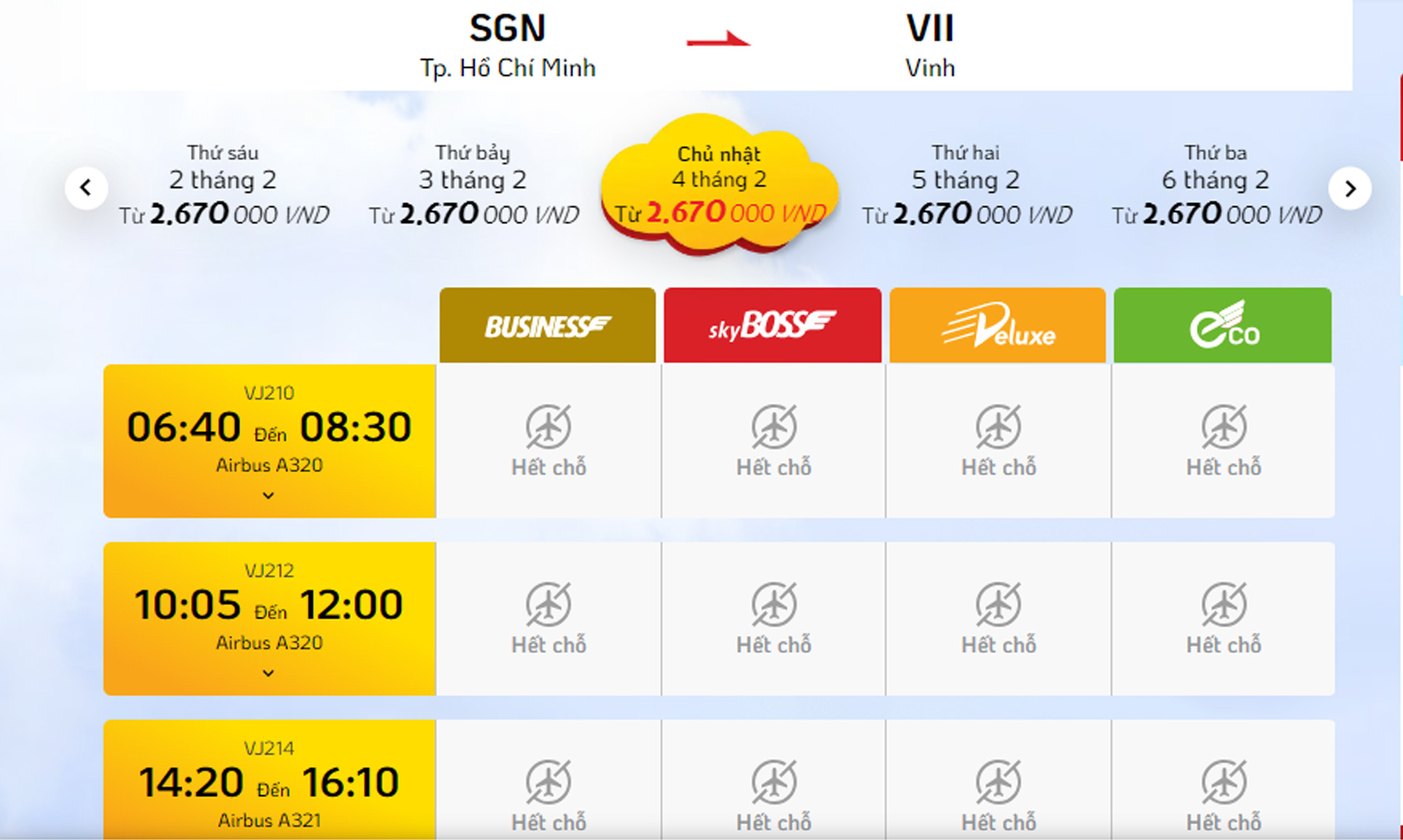 bna_Số lượng vé trong ngày 4.2.2024 tức 25 tháng Chạp đã hết trên trang chủ của VietJet AIR. Ảnh QA.jpg