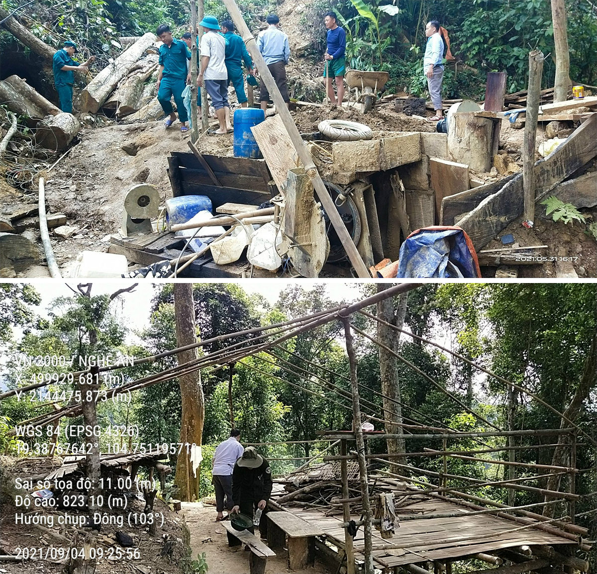 Các lực lượng huyện Tương Dương truy quét, đẩy đuổi vàng tặc trên núi Pu Phen.