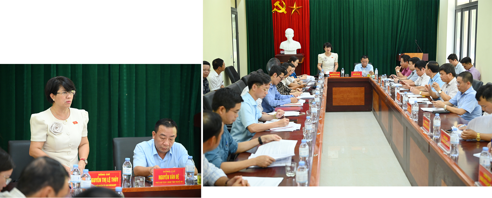 Bà Nguyễn Thị Lệ Thủy – Phó Chủ nhiệm Ủy ban Khoa học, Công nghệ và Môi trường của Quốc hội phát biểu tại cuộc làm việc với tỉnh Nghệ An sau khi giám sát việc chuyển mục đích sử dụng rừng thực hiện Dự án Hồ chứa nước Bản Mồng.
