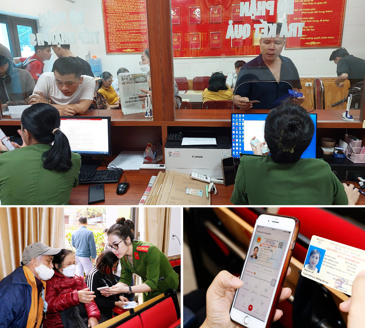 Công an Nghệ An giải quyết thủ tục hành chính cho người dân, hướng dẫn người dân đăng ký, sử dụng ứng dụng VNEID.