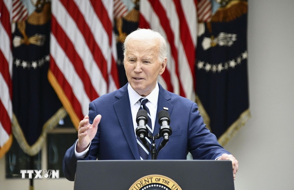 Tổng thống Mỹ Joe Biden phát biểu tại Nhà Trắng ở Washington DC., ngày 14/5/2024. (Ảnh: Kyodo/TTXVN)