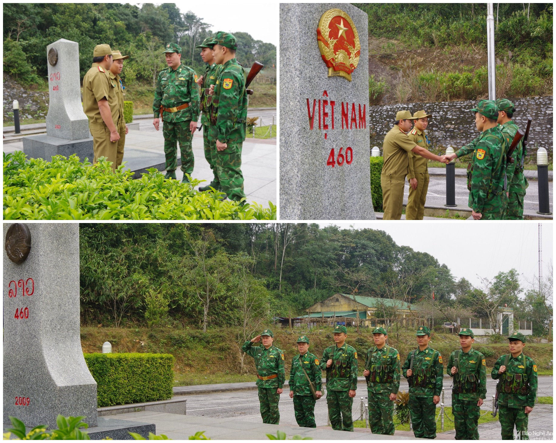 Đồn Biên phòng Cửa khẩu Thanh Thủy trao đổi với lực lượng chức năng của nước bạn Lào đảm bảo an ninh biên giới. Ảnh