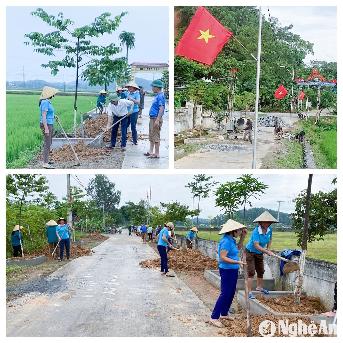  Cán bộ và nhân dân xã Thanh Phong thi đua chỉnh trang bồn hoa, cây xanh và mở rộng lề, nền đường