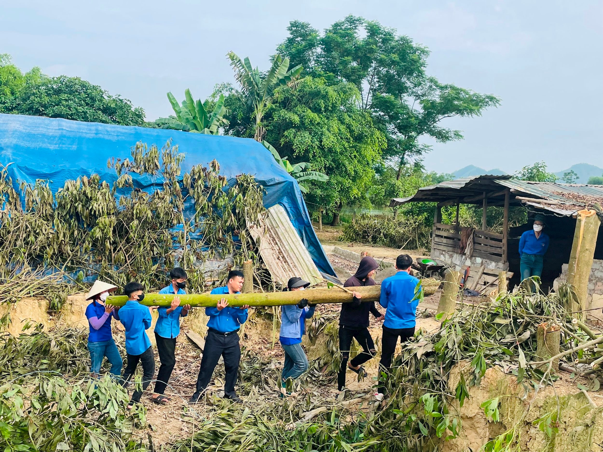 Lực lượng đoàn viên, thanh niên Nghệ An hỗ trợ giải phóng mặt bằng và vận chuyển vật liệu tại hiện trường thi công dự án. Ảnh tư liệu: Thanh Quỳnh