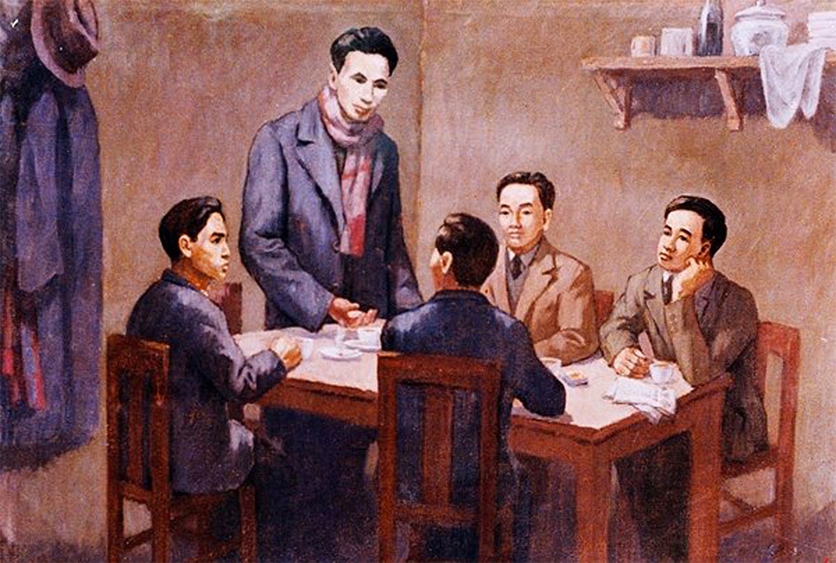 Hội nghị thành lập Đảng Cộng sản Việt Nam ngày 3/2/1930. Tranh vẽ minh họa