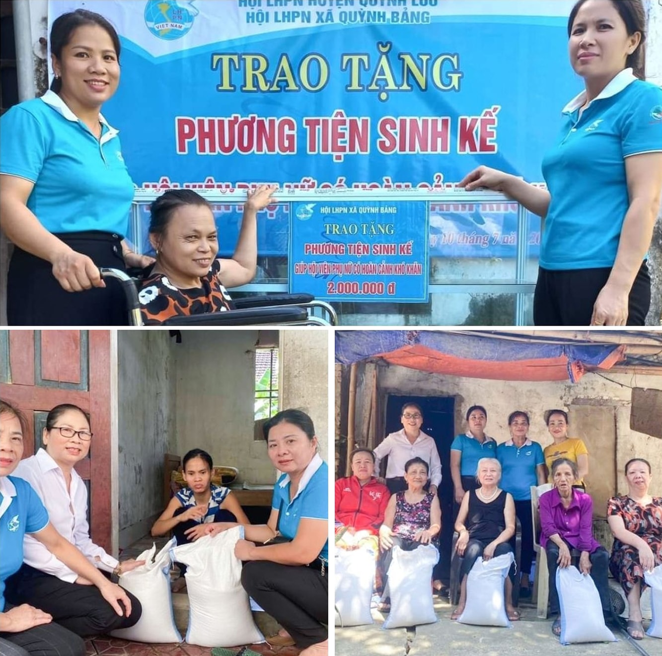 Hội LHPN xã Quỳnh Bảng, huyện Quỳnh Lưu trao hỗ trợ phương tiện sinh kế cho phụ nữ khuyết tật. Hội LHPN huyện Con Cuông trao hỗ trợ gạo cho phụ nữ khuyết tật.