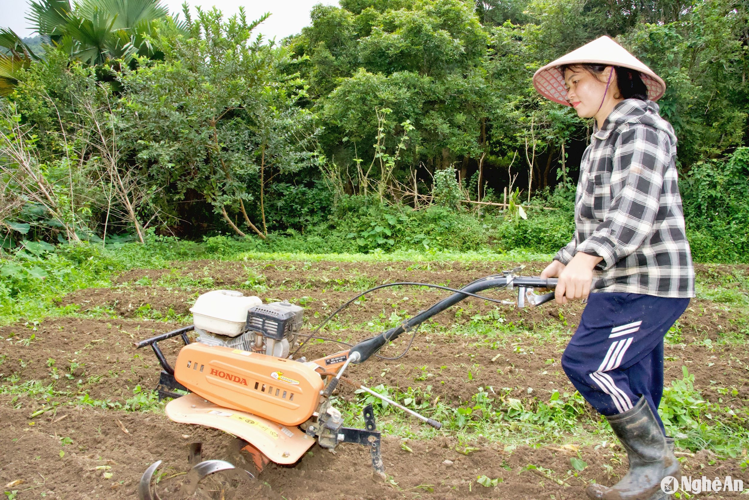 Người dân bản Hoà Sơn dùng máy móc phục vụ xản xuất nông nghiệp Ảnh Hoàii Thu