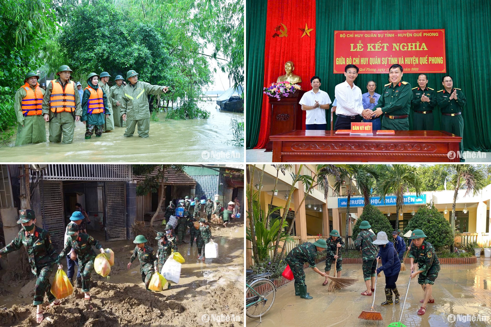 Đại tá Phan Đại Nghĩa - UVBTVTU, Chỉ huy trưởng Bộ CHQS tỉnh và lãnh đạo địa phương kiểm tra, chỉ đạo phòng chống lụt bão khu vực đê Hưng Hoà (TP. Vinh); Bộ CHQS tỉnh tổ chức tốt các hoạt động kết nghĩa góp phần thắt chặt tình quân dân; Các lực lượng của Bộ CHQS tỉnh mang hàng hoá hỗ trợ đồng bào vùng bị ảnh hưởng lũ lụt; Giúp đỡ các trường học khắc phục hậu quả lụt bão.