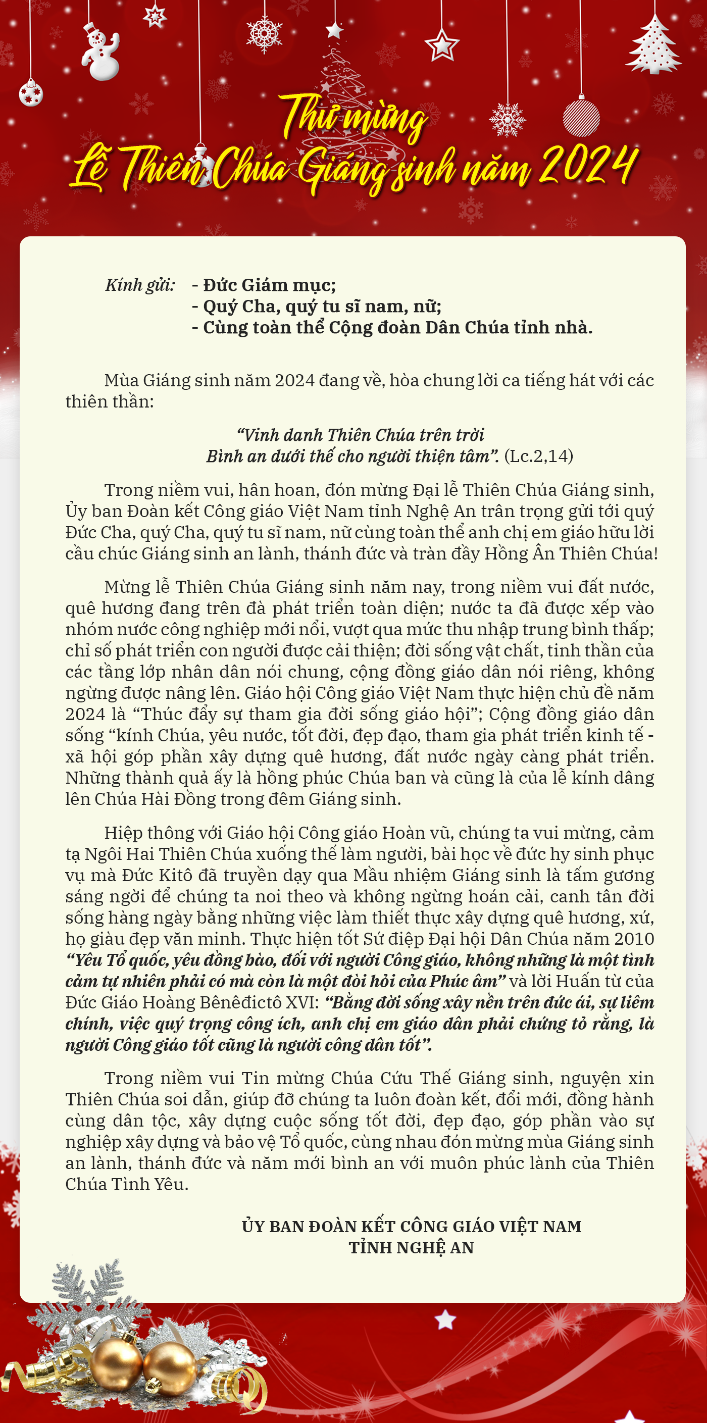 Thư chúc mừng Giáng sinh2024