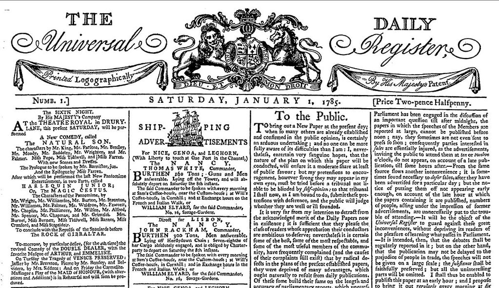 1st January 1785 - The Daily Universal Register - Issue 1 | Flickr