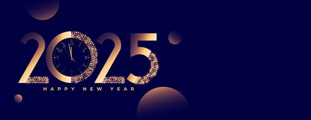 happy new year 2025 clock banner design