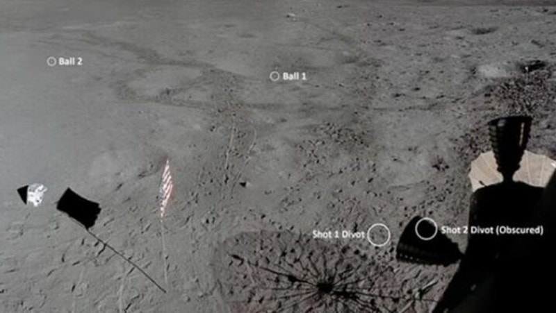 Bức không ảnh ghi lại vị trí đánh bóng của Shepard trên Mặt Trăng năm 1971. Ảnh: NASA 