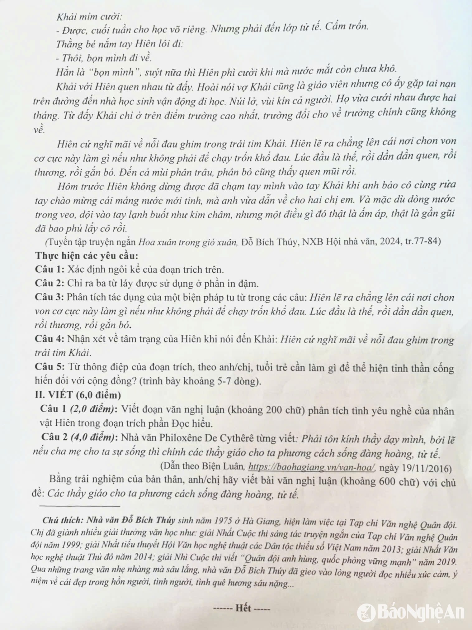 Đề thi thử môn Ngữ văn