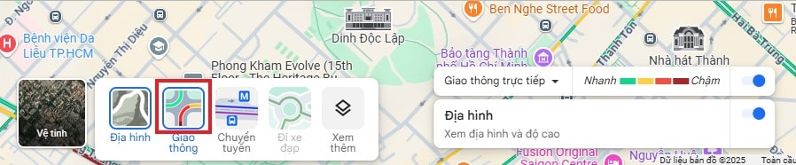 Tiếp đến, chọn [Giao Thông] trong phần [Thông Tin Chi Tiết Trên Bản Đồ] và chọn [GIAO THÔNG TRỰC TIẾP].