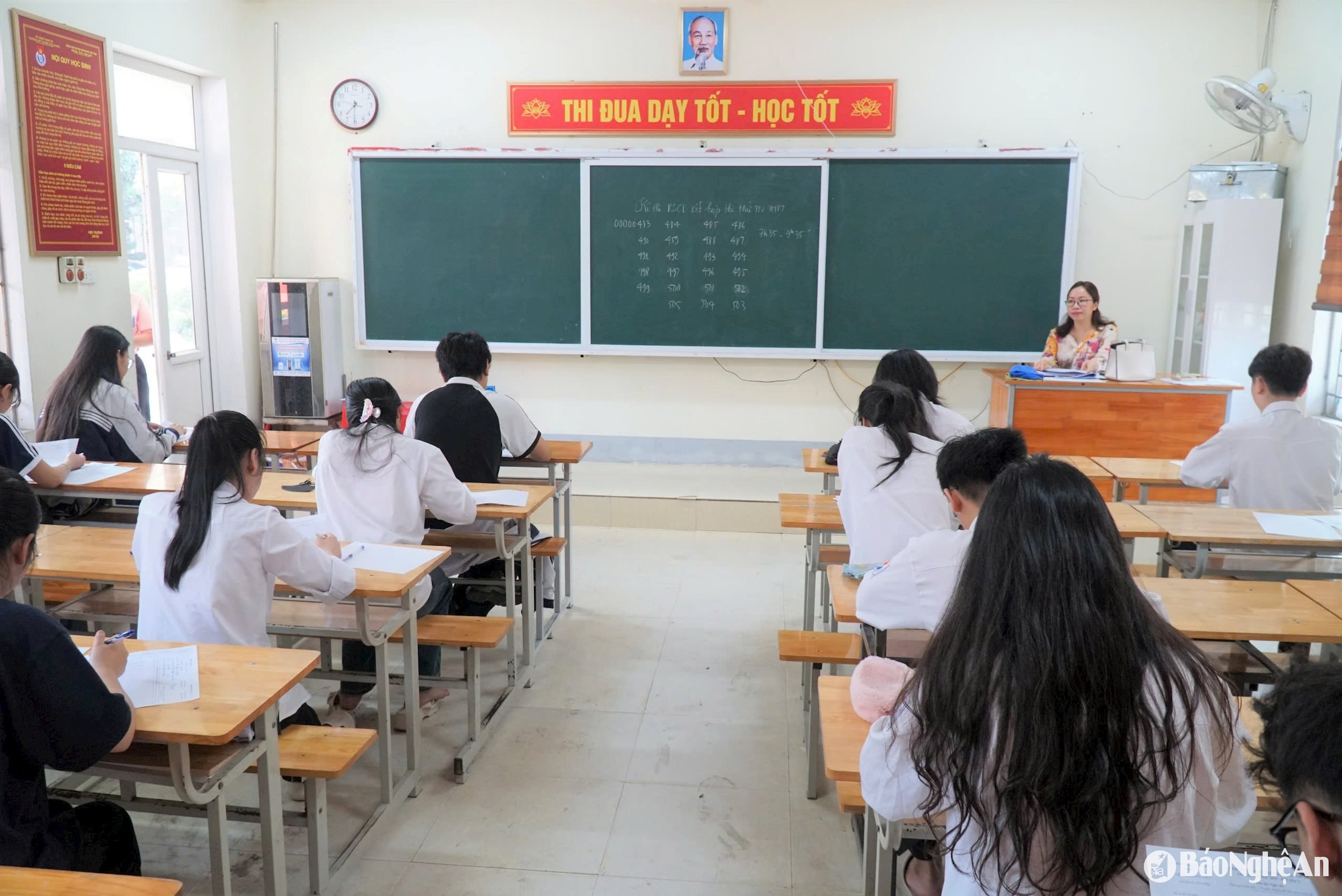 Học sinh Trường PTTH DTNT tỉnh tham gia Kỳ thi thử tốt nghiệp THPT năm 2025. Ảnh: Mỹ Hà