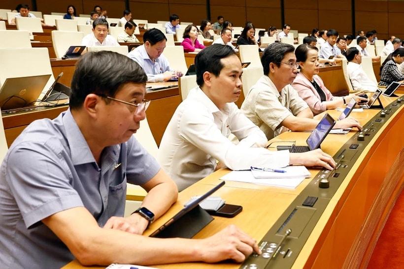 Kết quả biểu quyết cho thấy 436 đại biểu tán thành, chiếm tỷ lệ 91,21%. (Ảnh: TTXVN)