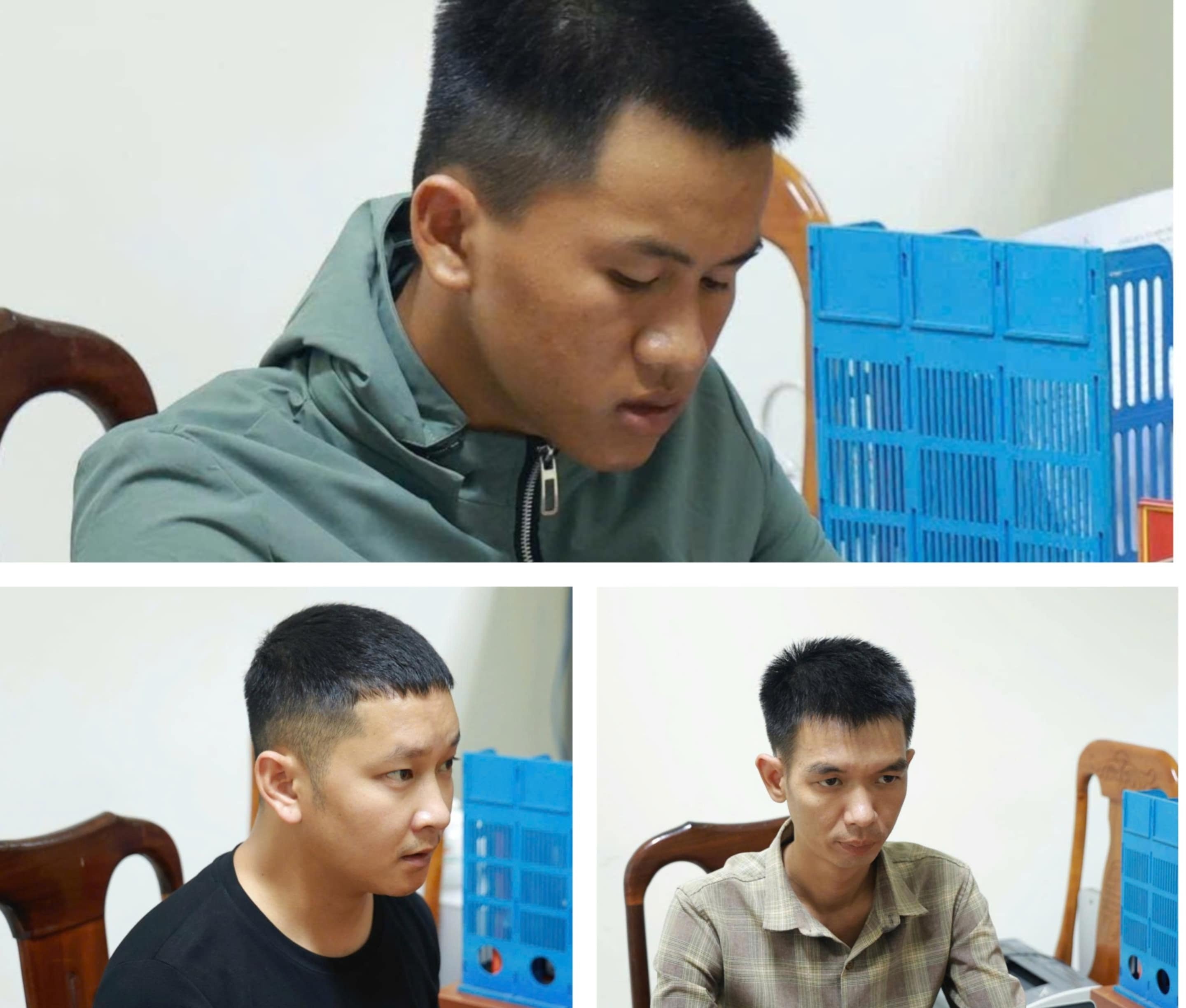 Quốc, Phong và Nguyễn tại cơ quan Công an. (Ảnh: Công an Quảng Trị)