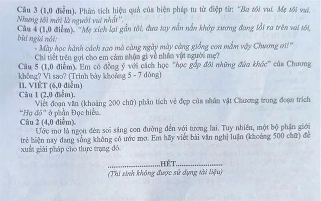 Đề thi vào lớp 10 môn Văn Quảng Bình năm 2025