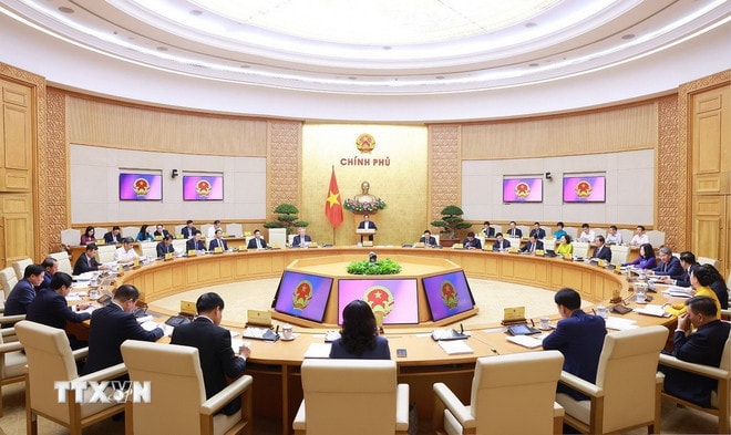 Phiên họp Chính phủ thường kỳ tháng 5 năm 2025. (Ảnh: Dương Giang/TTXVN) ttxvn-thu-tuong-hop-chinh-phu-4.jpg