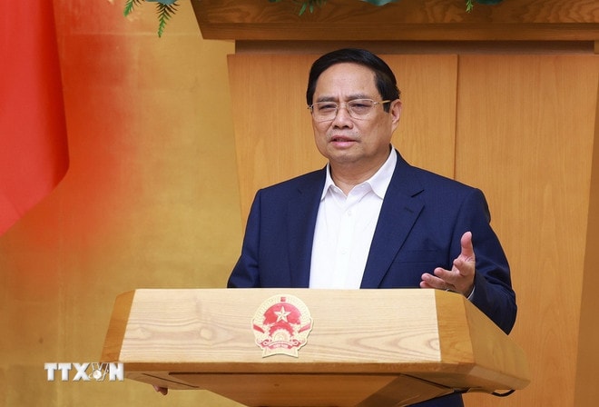 Thủ tướng Phạm Minh Chính chủ trì phiên họp Chính phủ thường kỳ tháng 5 năm 2025. (Ảnh: Dương Giang/TTXVN) ttxvn-thu-tuong-hop-chinh-phu-2.jpg