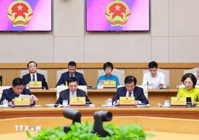 Các thành viên Chính phủ tham dự phiên họp. (Ảnh: Dương Giang/TTXVN) ttxvn-thu-tuong-hop-chinh-phu-7.jpg