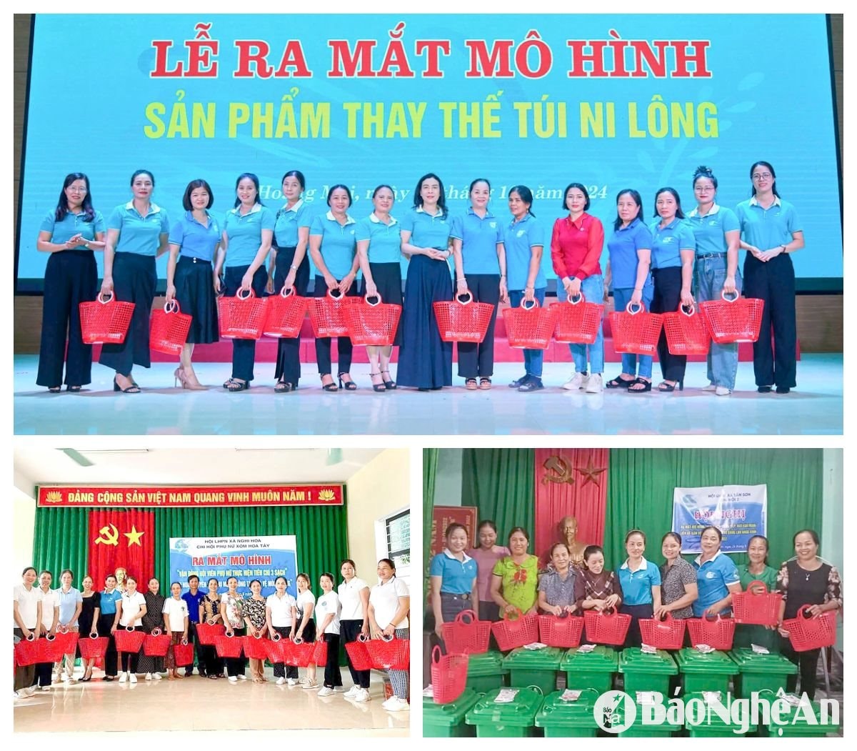 បើកដំណើរការគំរូនៃការប្រើប្រាស់កន្ត្រកផ្លាស្ទិចជំនួសថង់ផ្លាស្ទិកពេលទៅទីផ្សារដោយសម្ព័ន្ធនារីនៃទីក្រុង Hoang Mai និងស្រុក Nghi Loc និង Do Luong។