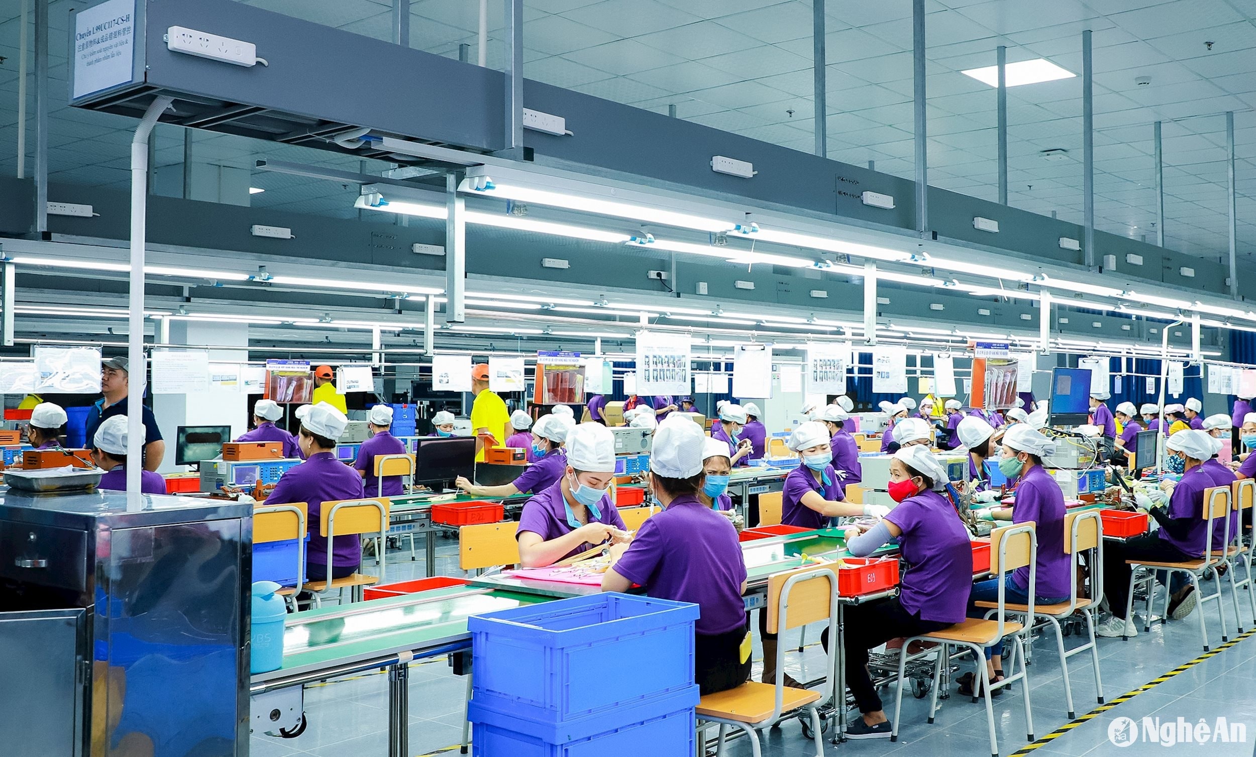 Công nhân làm việc tại Công ty LuxShare ICT ở KCN VSIP Nghệ An. Ảnh: Thành Duy