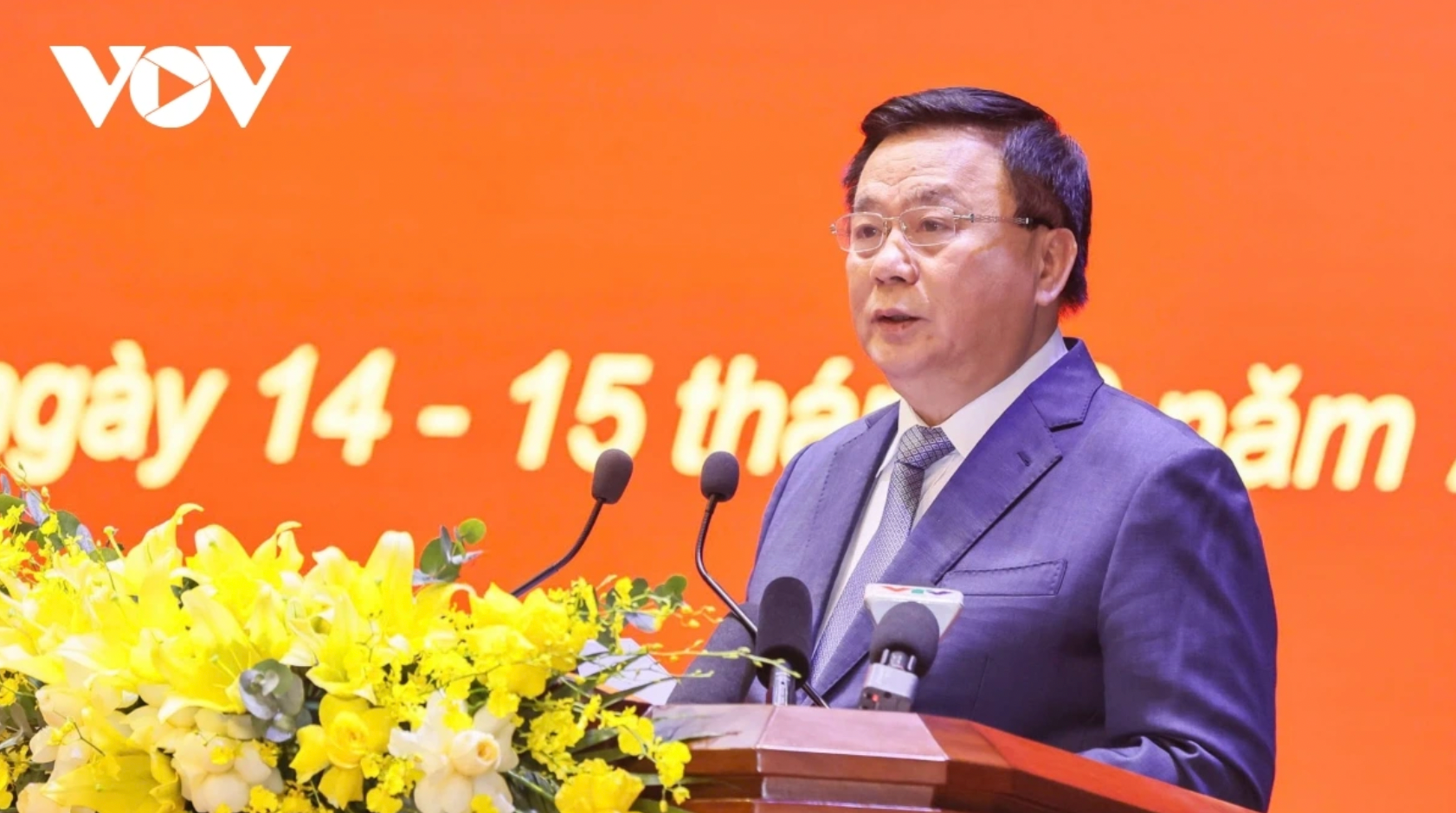 Đồng chí Nguyễn Xuân Thắng - Ủy viên Bộ Chính trị, Giám đốc Học viện chính trị Quốc gia Hồ Chí Minh, Chủ tịch Hội đồng lý luận Trung ương phát biểu khai mạc. Ảnh: VOV