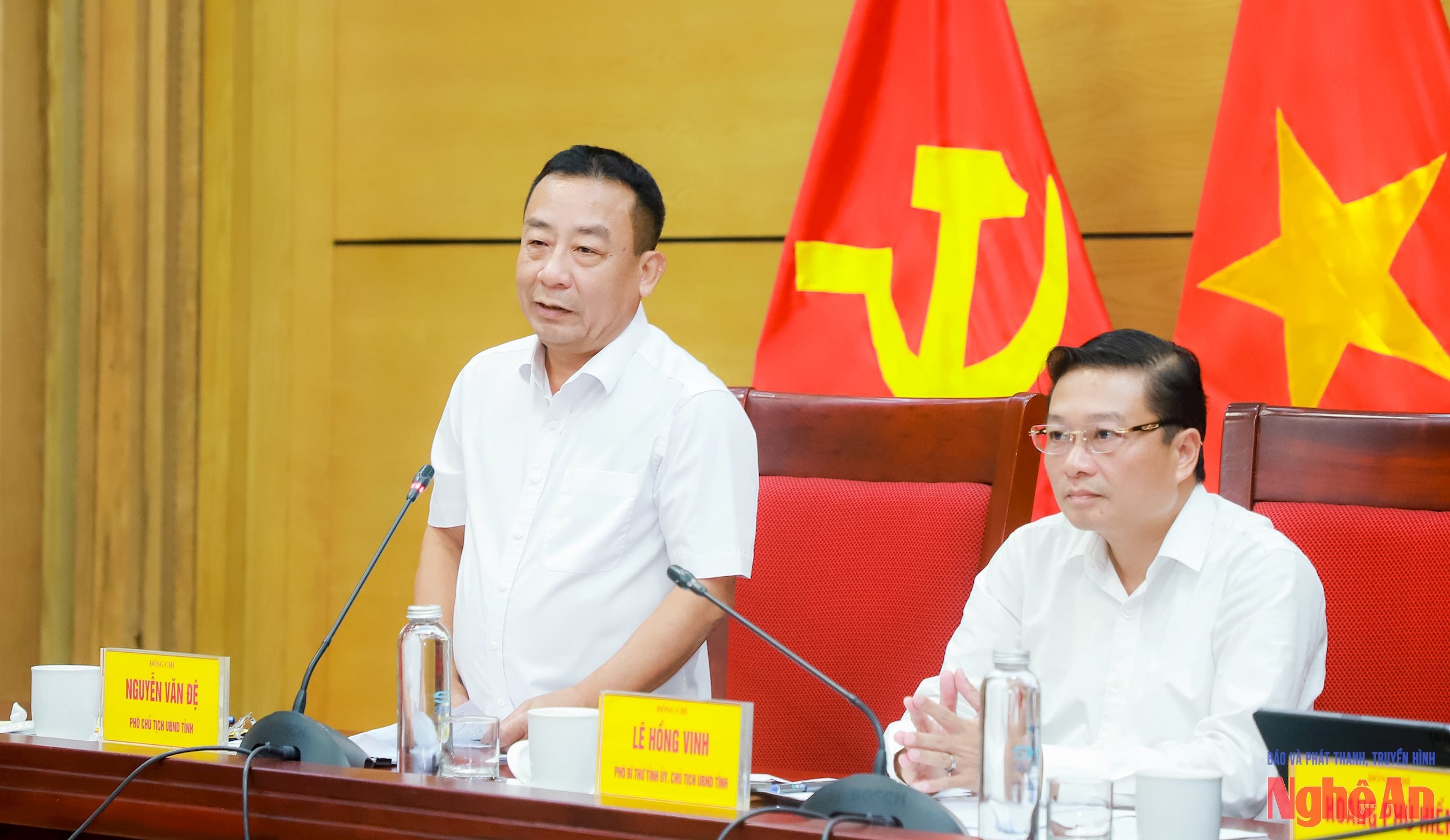 Đồng chí Nguyễn Văn Đệ - Phó Chủ tịch UBND tỉnh phát biểu tại cuộc làm việc. Ảnh: Thành Duy