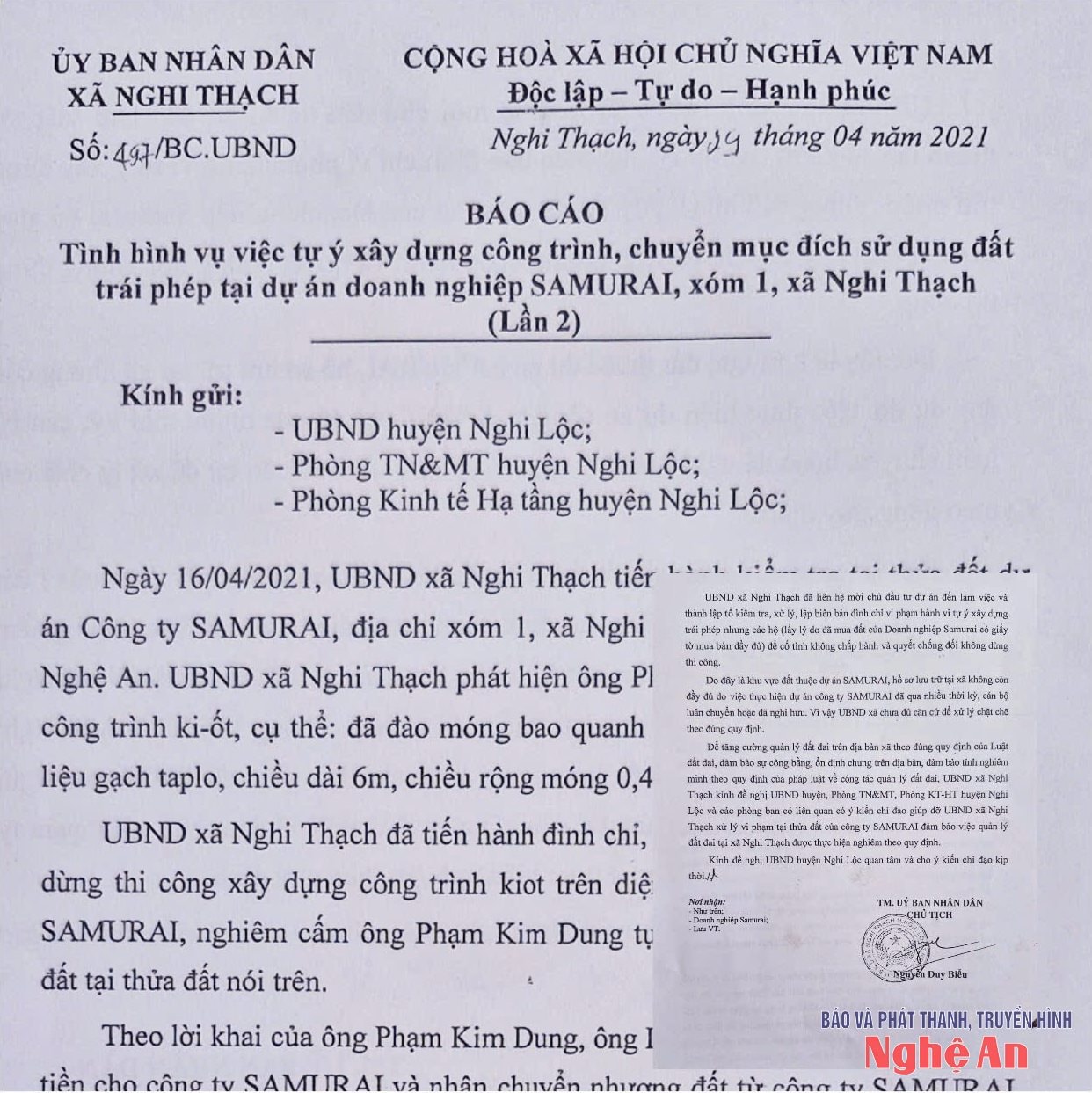 Báo cáo số 44 BC.UBND ngày 19-4-2021 của UBND xã Nghi Thạch