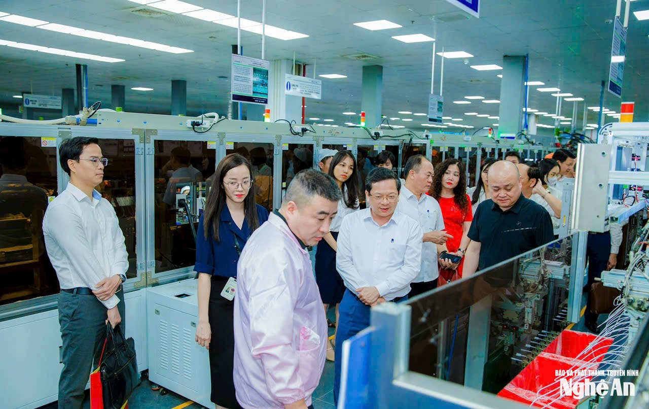 Tham quan hoạt động sản xuất của các nhà máy tại KCN VSIP Nghệ An. Ảnh: Thành Duy