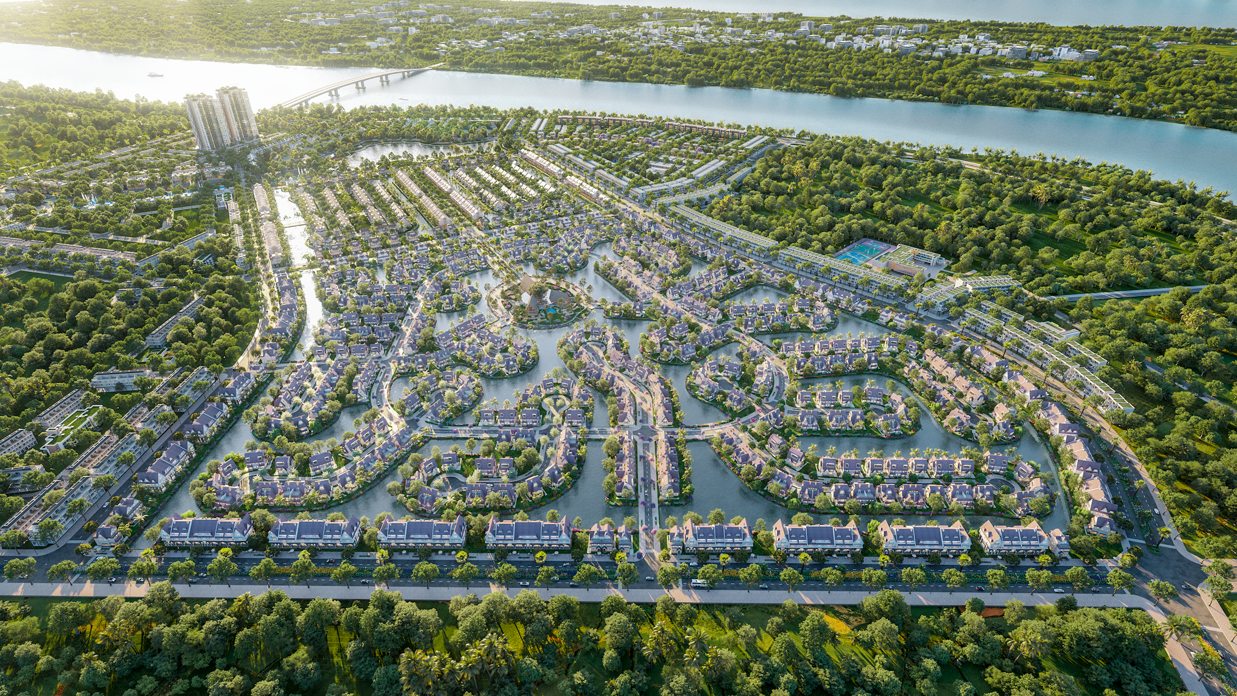Đảo châu Âu rộng 33ha là phân khu đắt giá nhất Eco Central Park. Ảnh:MP