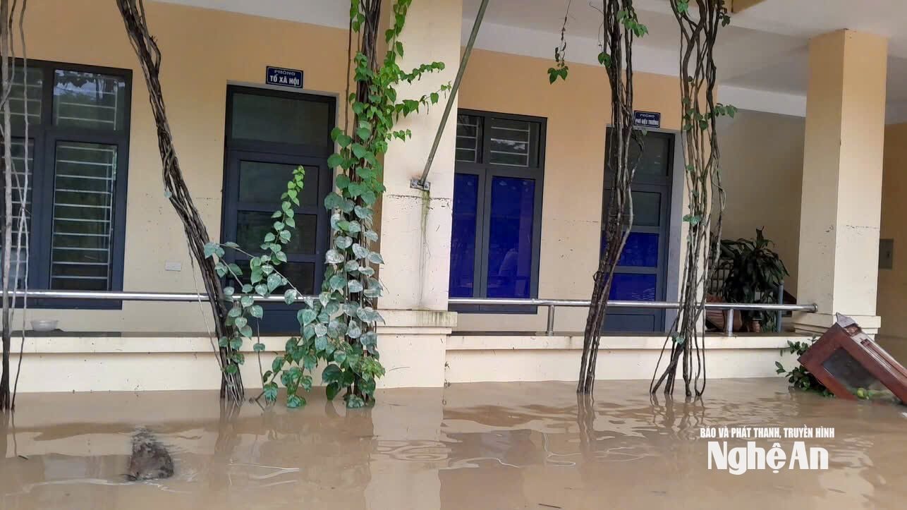 Trường Tiểu học Lưu Kiền 2 bị ngập trong mưa lũ. Ảnh - CSCC