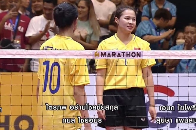 Tuyển cầu mây nữ Việt Nam thua Thái Lan trong trận chung kết thế giới. Ảnh Cắt từ video
