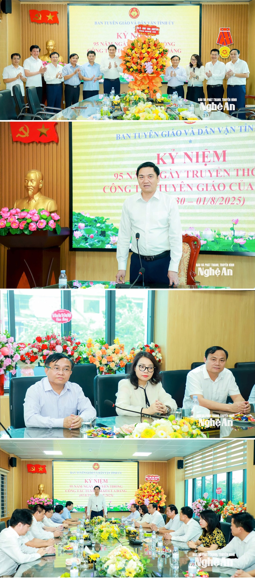 Đồng chí Hoàng Nghĩa Hiếu - Phó Bí thư Thường trực Tỉnh ủy, Chủ tịch HĐND tỉnh Nghệ An đã dẫn đầu đoàn công tác Tỉnh ủy, HĐND, UBND, Ủy ban MTTQ Việt Nam tỉnh đến chúc mừng Ban Tuyên giáo và Dân vận Tỉnh ủy nhân kỷ niệm 95 năm Ngày truyền thống ngành Tuyên giáo của Đảng (1/8/1930 – 1/8/2025). Ảnh: Thành Duy