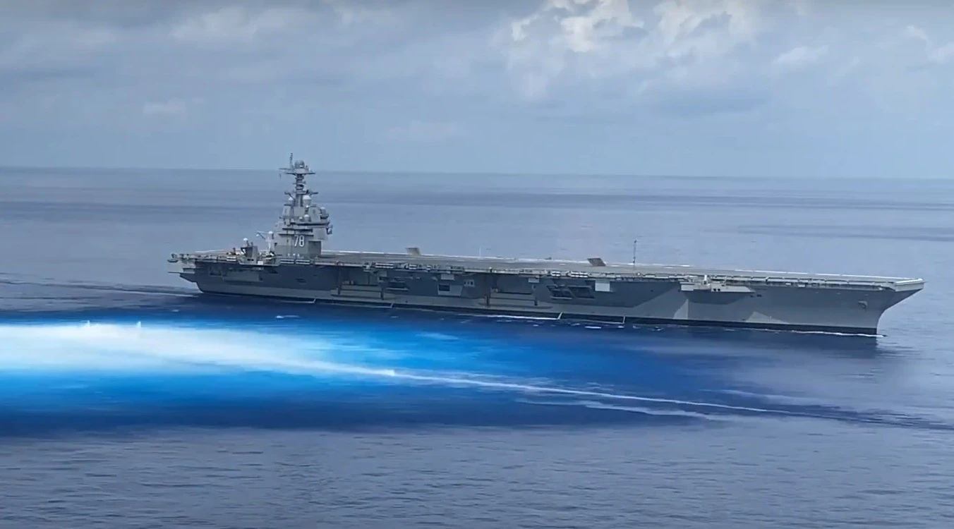 Tàu sân bay Mỹ USS Gerald R. Ford Chụp từ video của USNI News