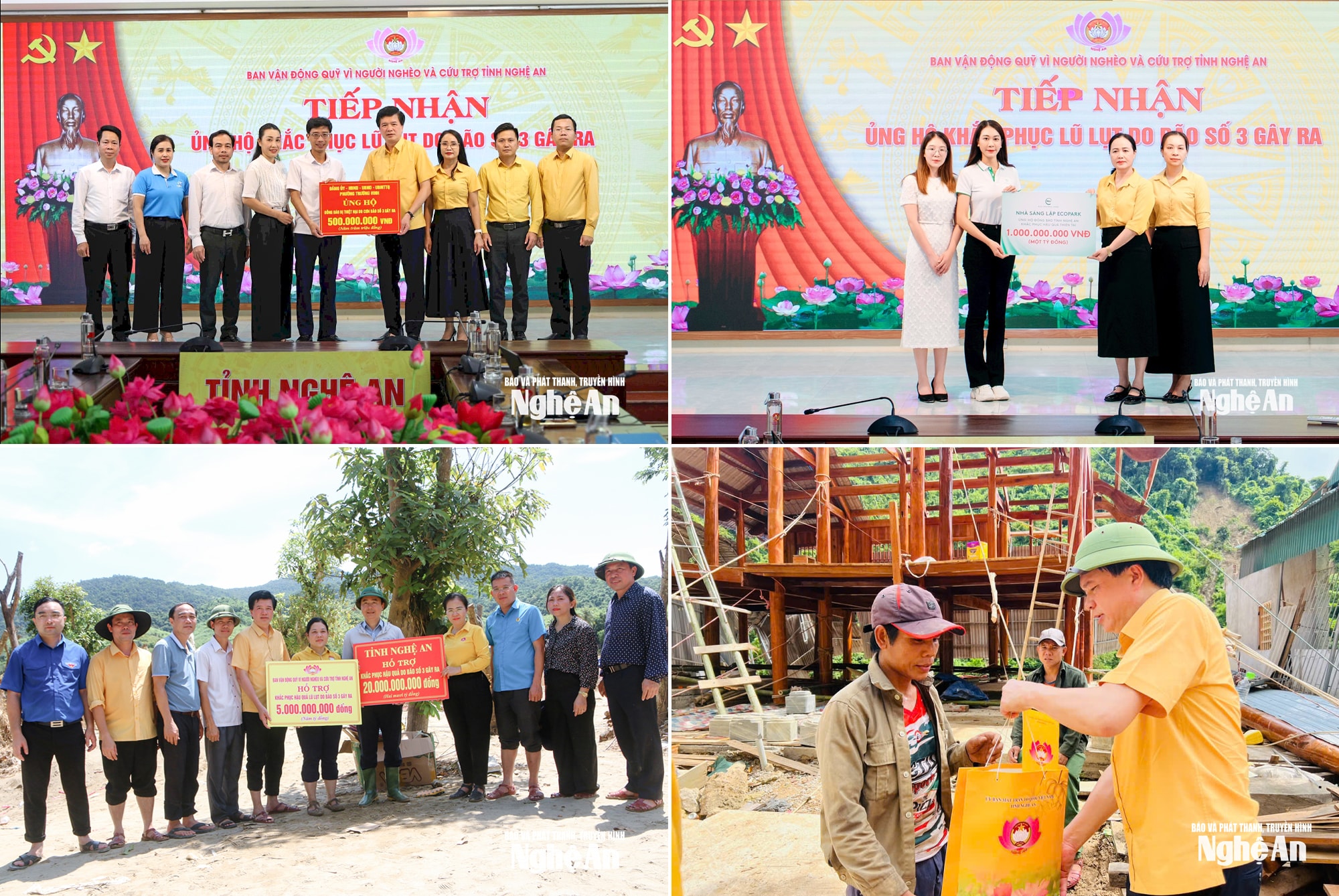 Lãnh đạo Ủy ban MTTQ tỉnh tiếp nhận, ủng hộ, trao hỗ trợ đồng bào miền Tây khắc phục hậu quả lũ lụt. Ảnh: PV-CTV