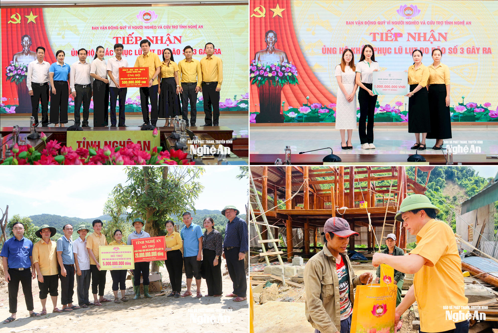 Lãnh đạo Ủy ban MTTQ tỉnh tiếp nhận, ủng hộ, trao hỗ trợ đồng bào miền Tây khắc phục hậu quả lũ lụt. Ảnh: PV-CTV