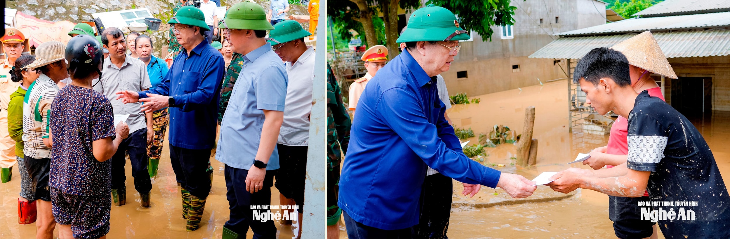 Phó Thủ tướng Chính phủ Mai Văn Chính thăm, động viên, chỉ đạo công tác khắc phục lũ lụt tại xã Con Cuông. Ảnh: Phạm Bằng