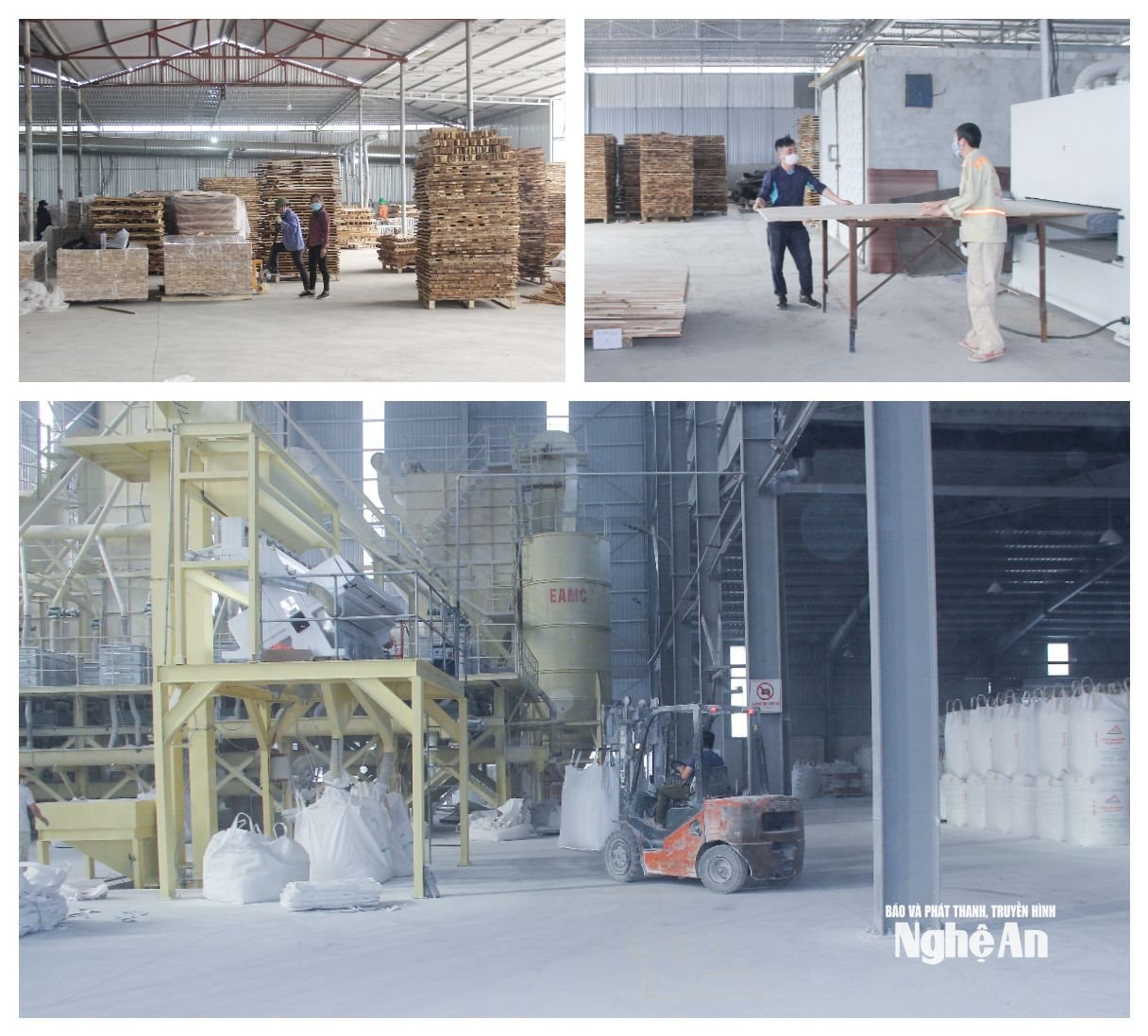  Các cơ sở chế biến bột đá và gỗ ép tại Cụm công nghiệp Nghĩa Mỹ. Ảnh Mai Hoa